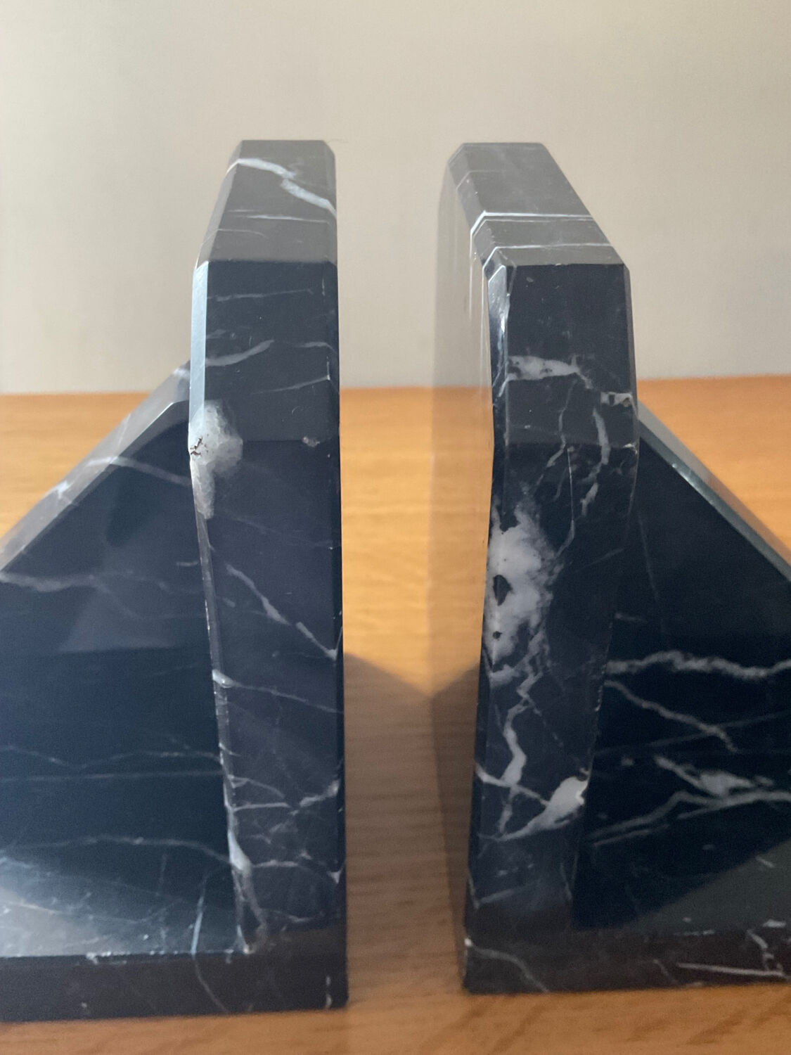 Pair of Art Deco bookends in black marble