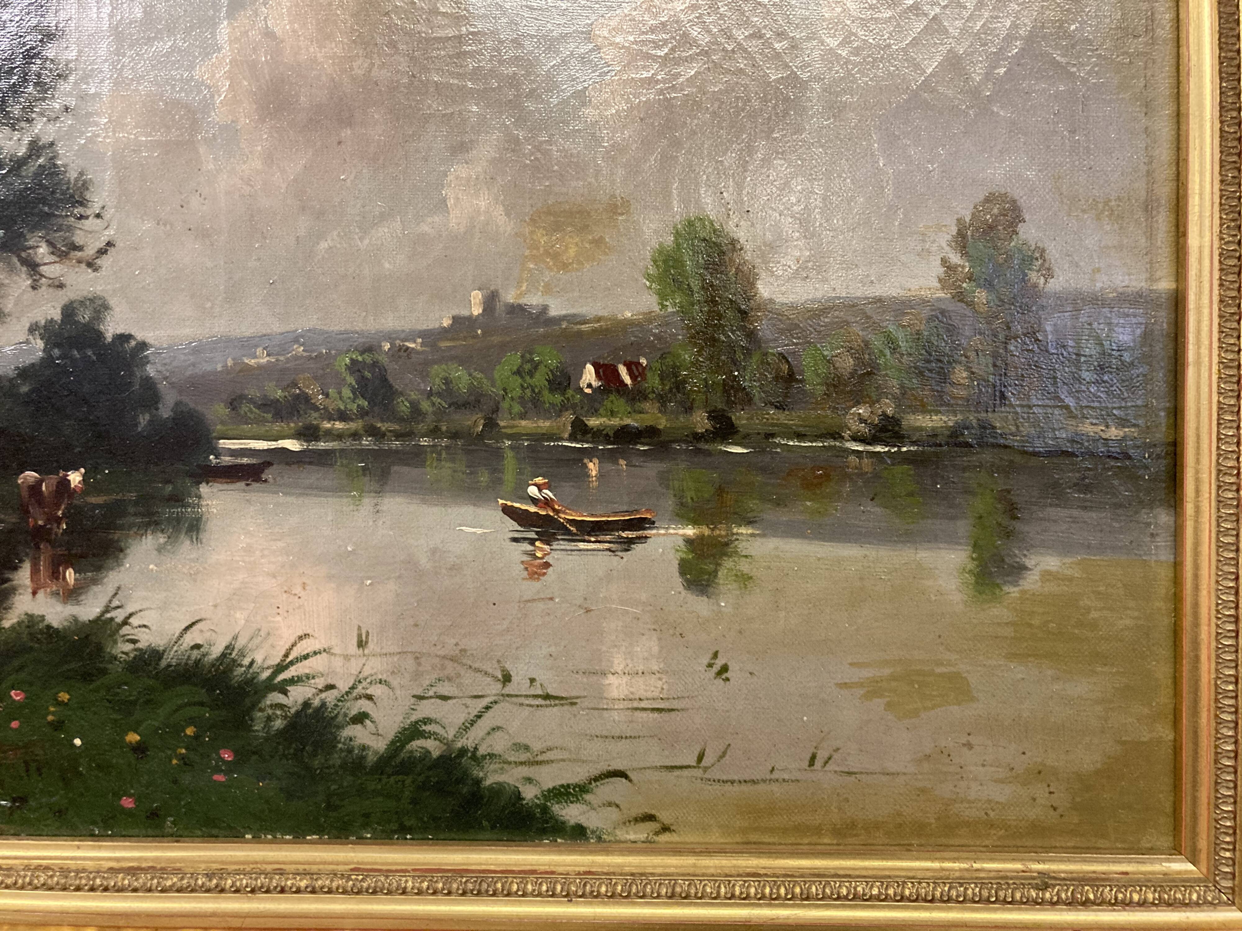 Norman lake landscape, 19th century oil on canvas, signed and framed