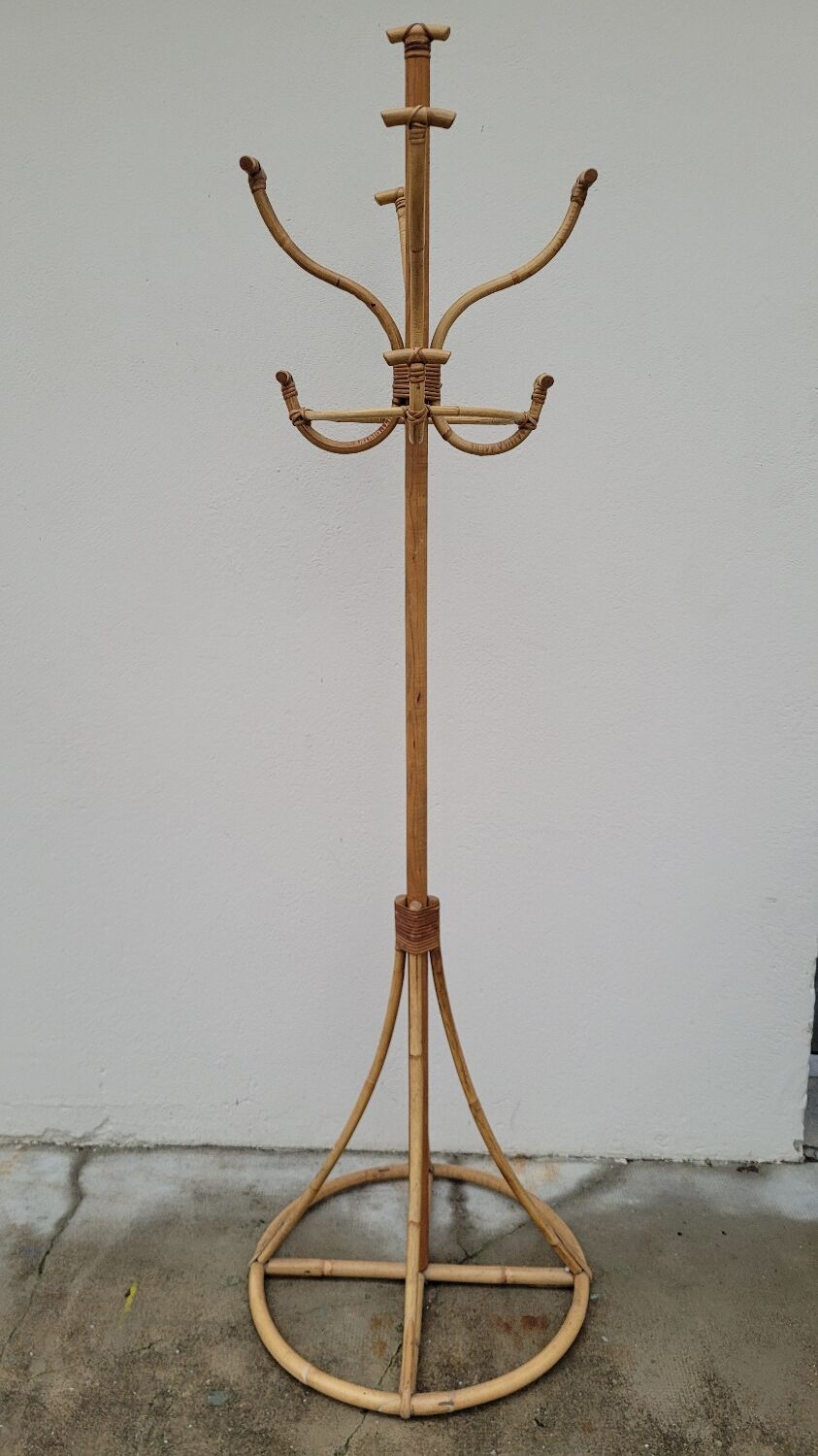Vintage rattan coat rack - 1950s