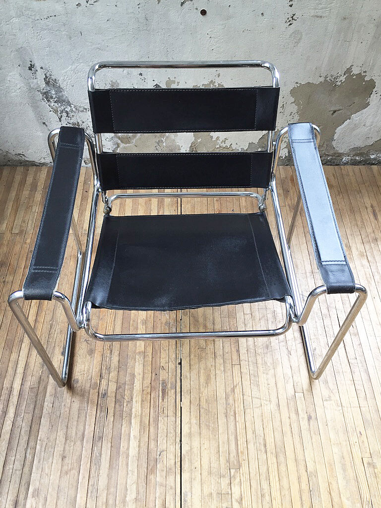 Bauhaus modernist leather chrome armchairs