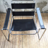 Bauhaus modernist leather chrome armchairs