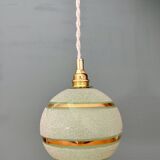 Vintage globe pendant light in green and gold granite glass