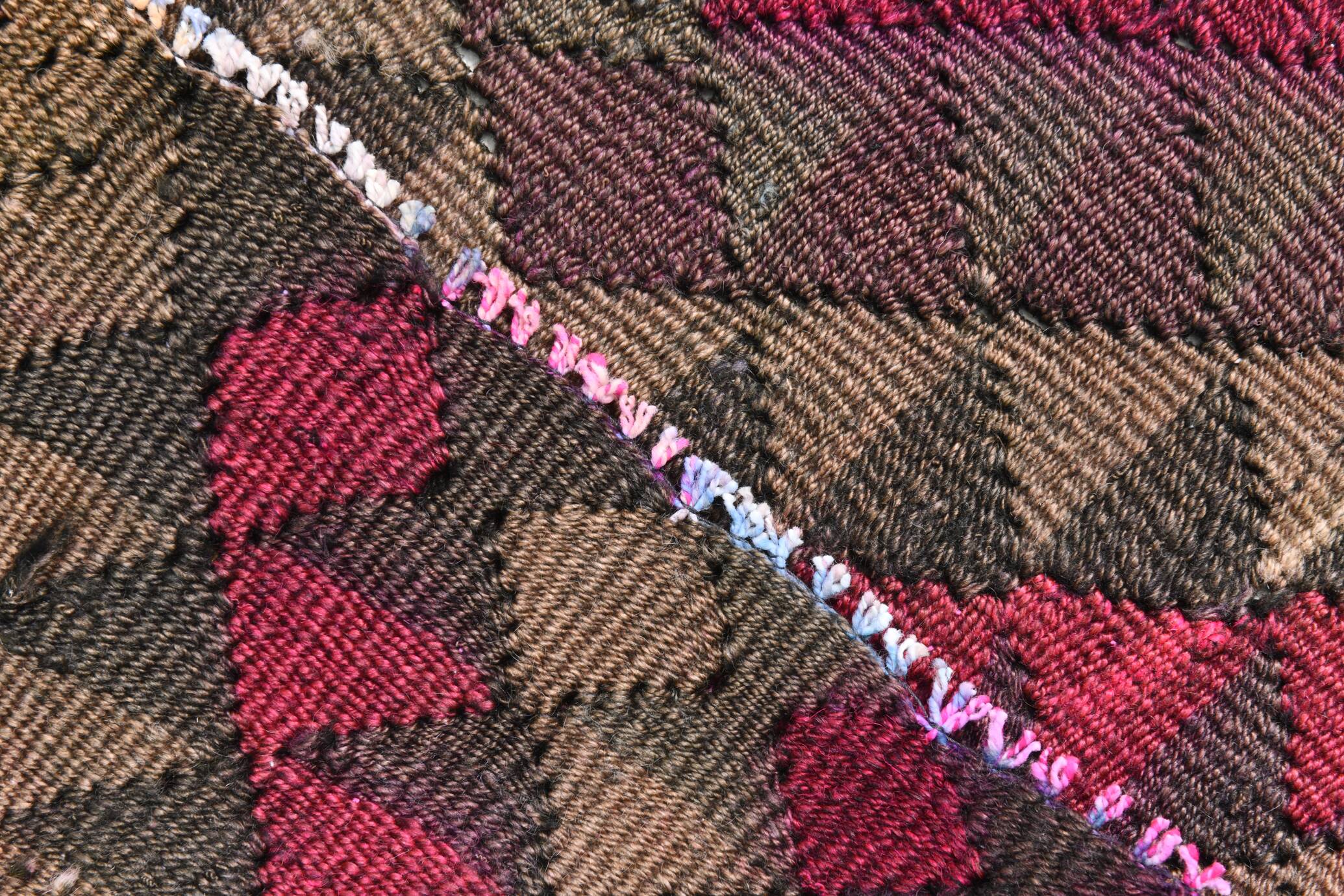 Burgundy Geometric Tribal Kilim Runner Rug, 80x342Cm