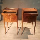 2 bedside tables with Louis XV style marquetry doors