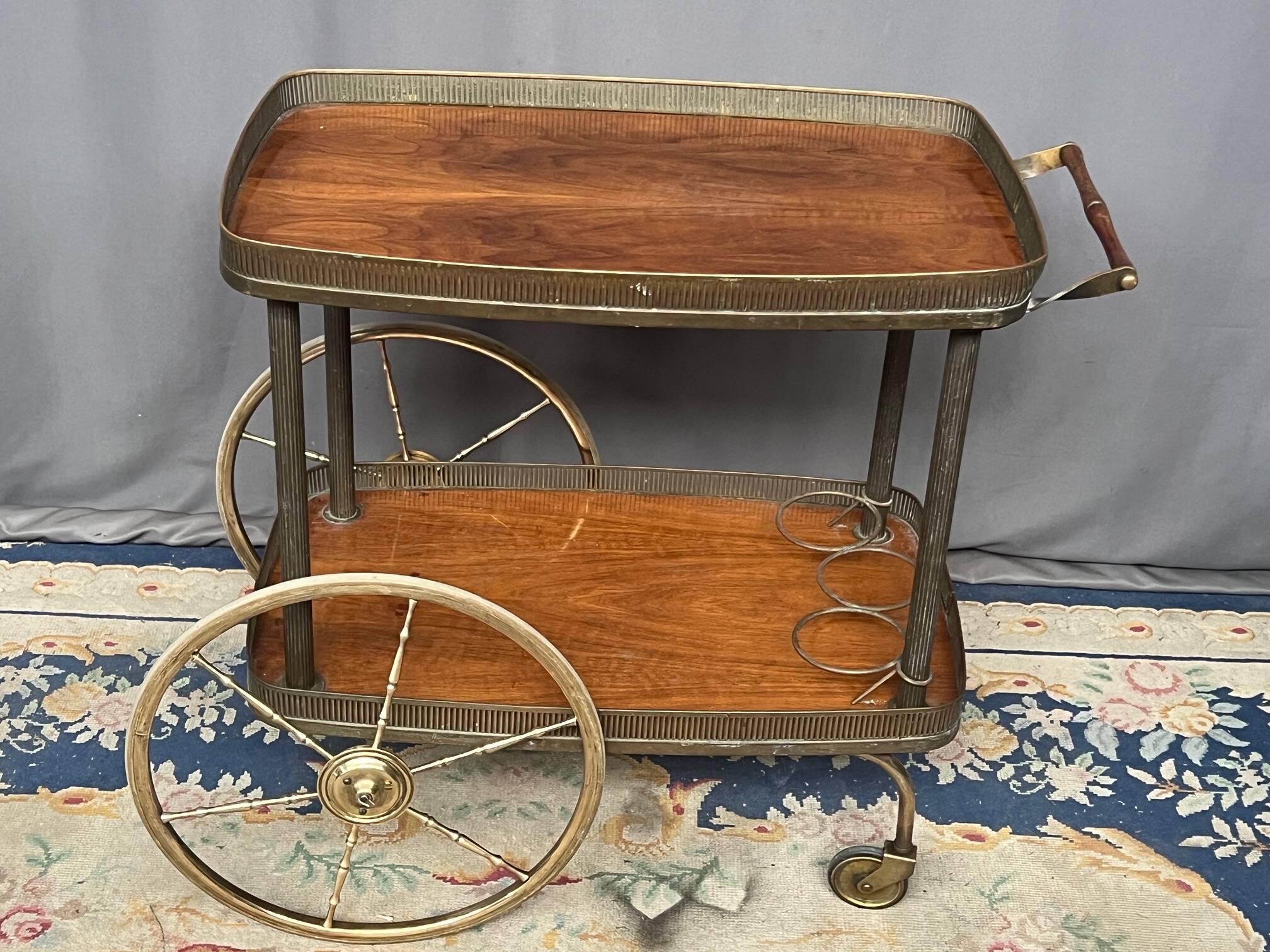 Service trolley. Bronze, brass, wood.