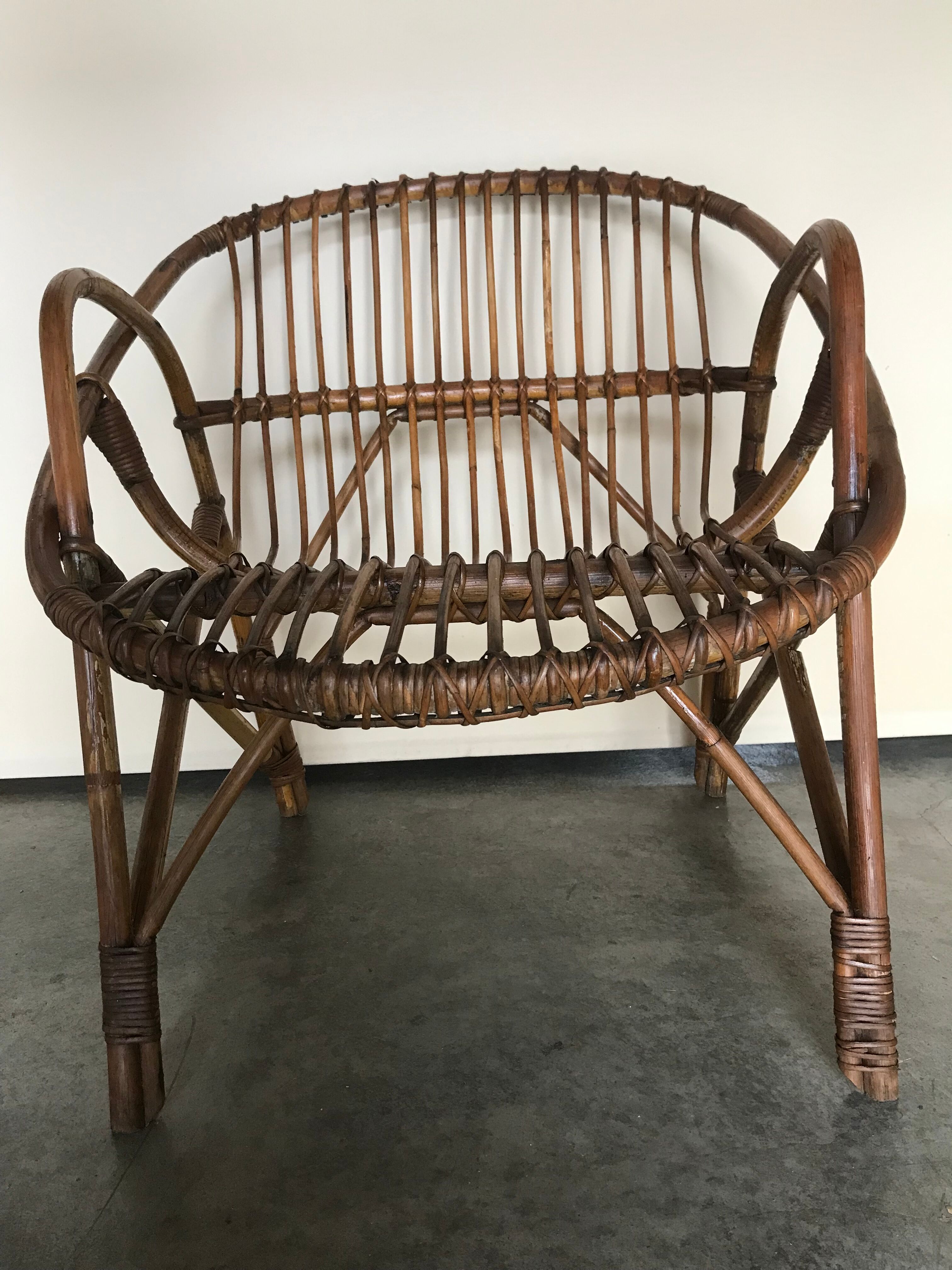 Rattan armchair vintage shell adult 1960