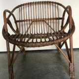 Rattan armchair vintage shell adult 1960