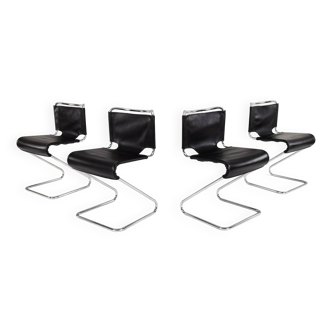 Pascal Mourgue set of Four Black Mid Century Modern Biscia Chairs France 70s