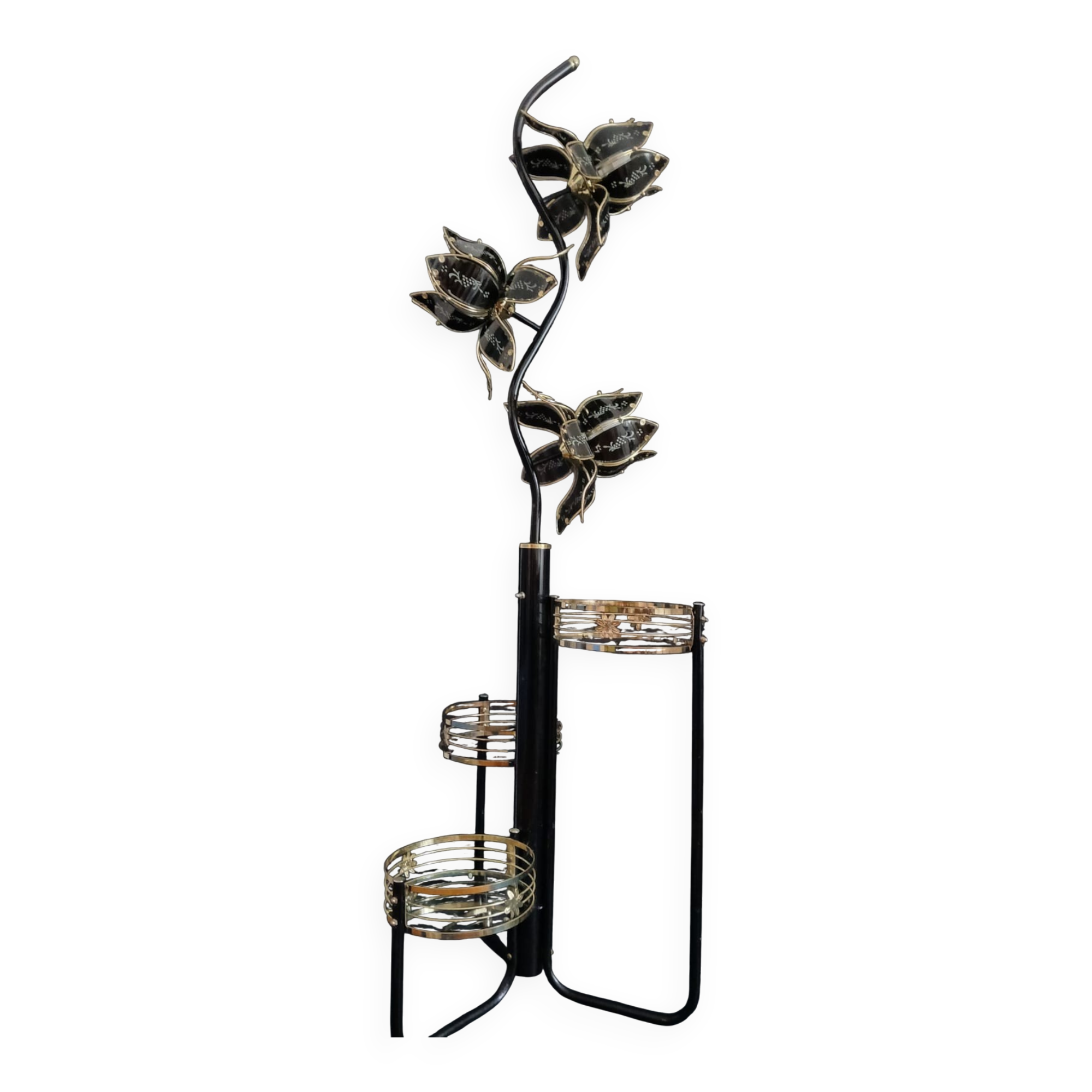 Vintage Hollywood Regency Floor Lamp Lotus Flowers