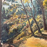 Tableau, huile sur toile « Chemin dans la forêt »