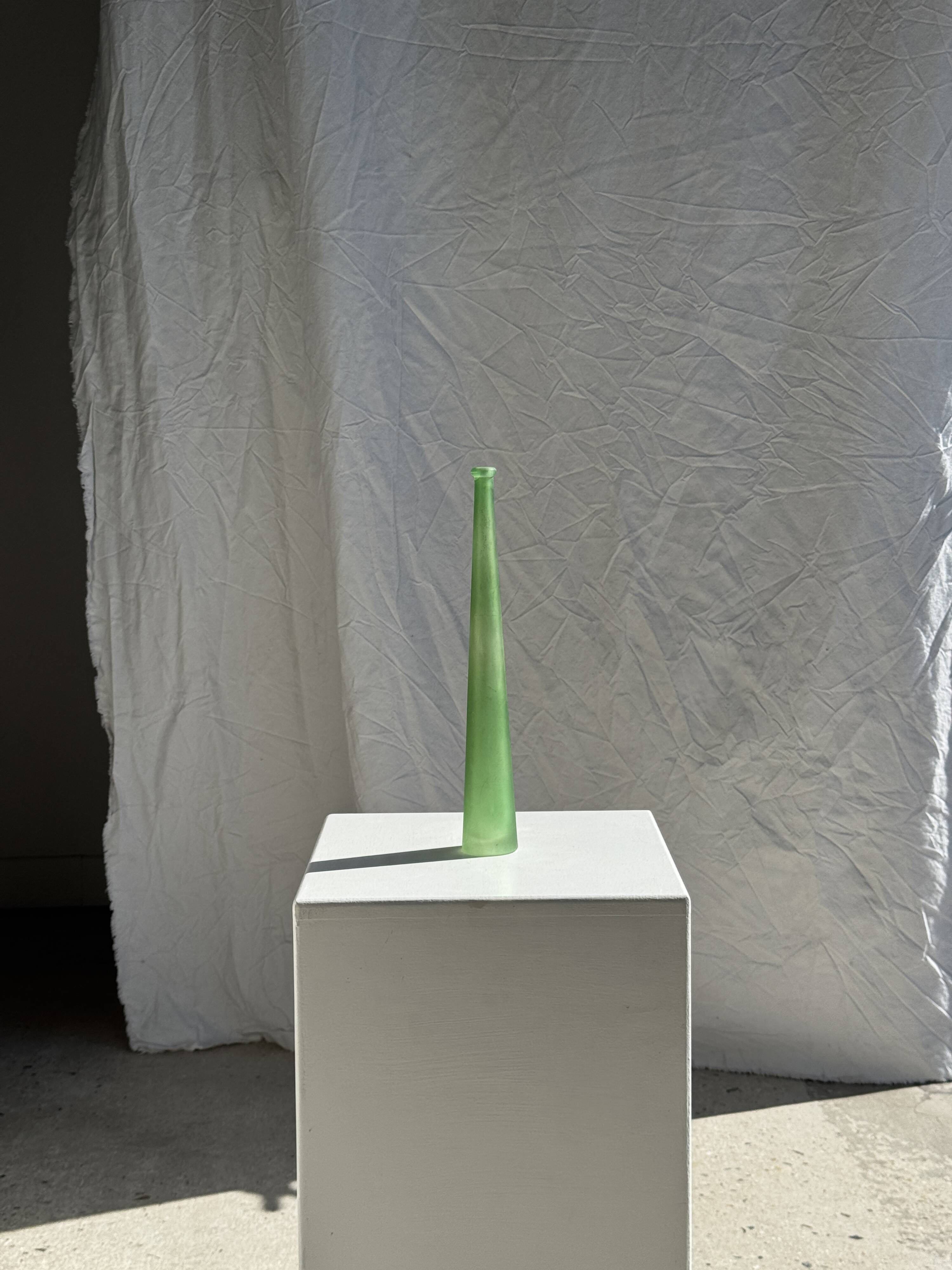Vintage polished green glass soliflore vase H32