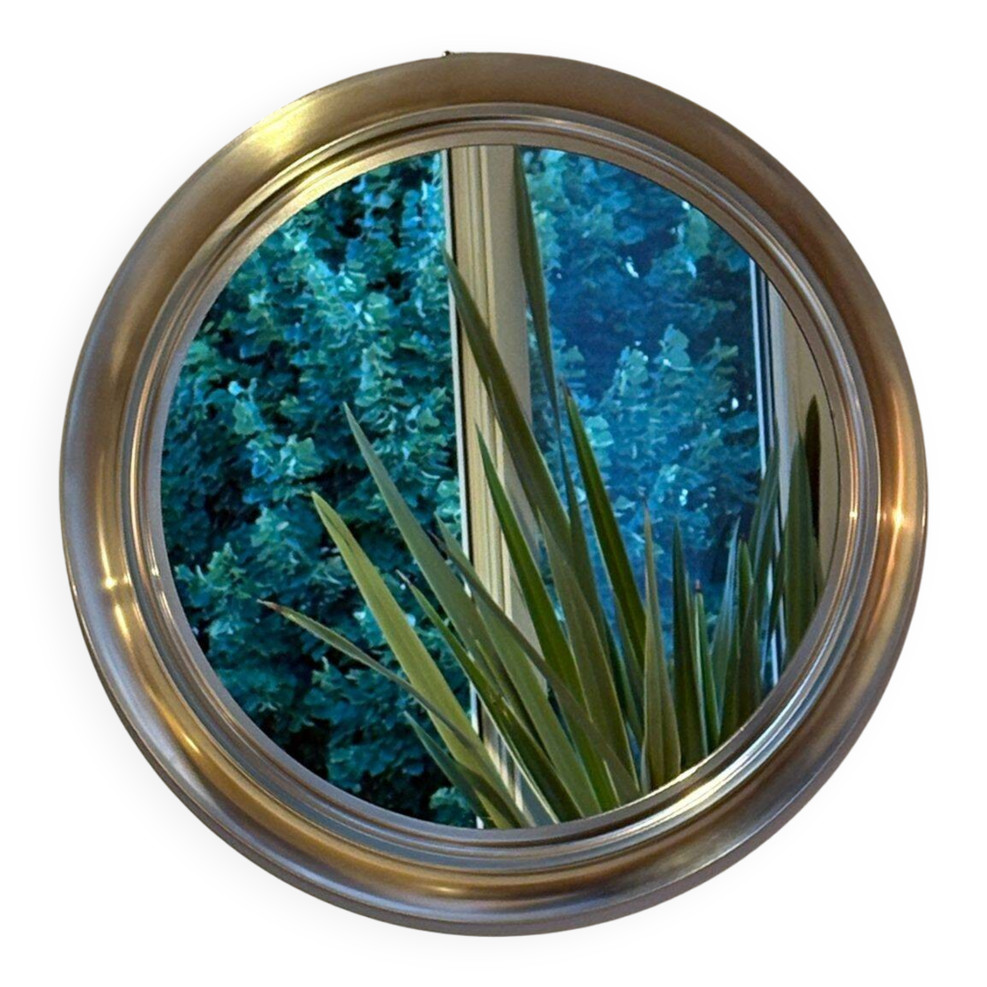 Miroir rond en métal , Italie années 1970