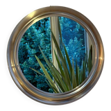 Miroir rond en métal , Italie années 1970