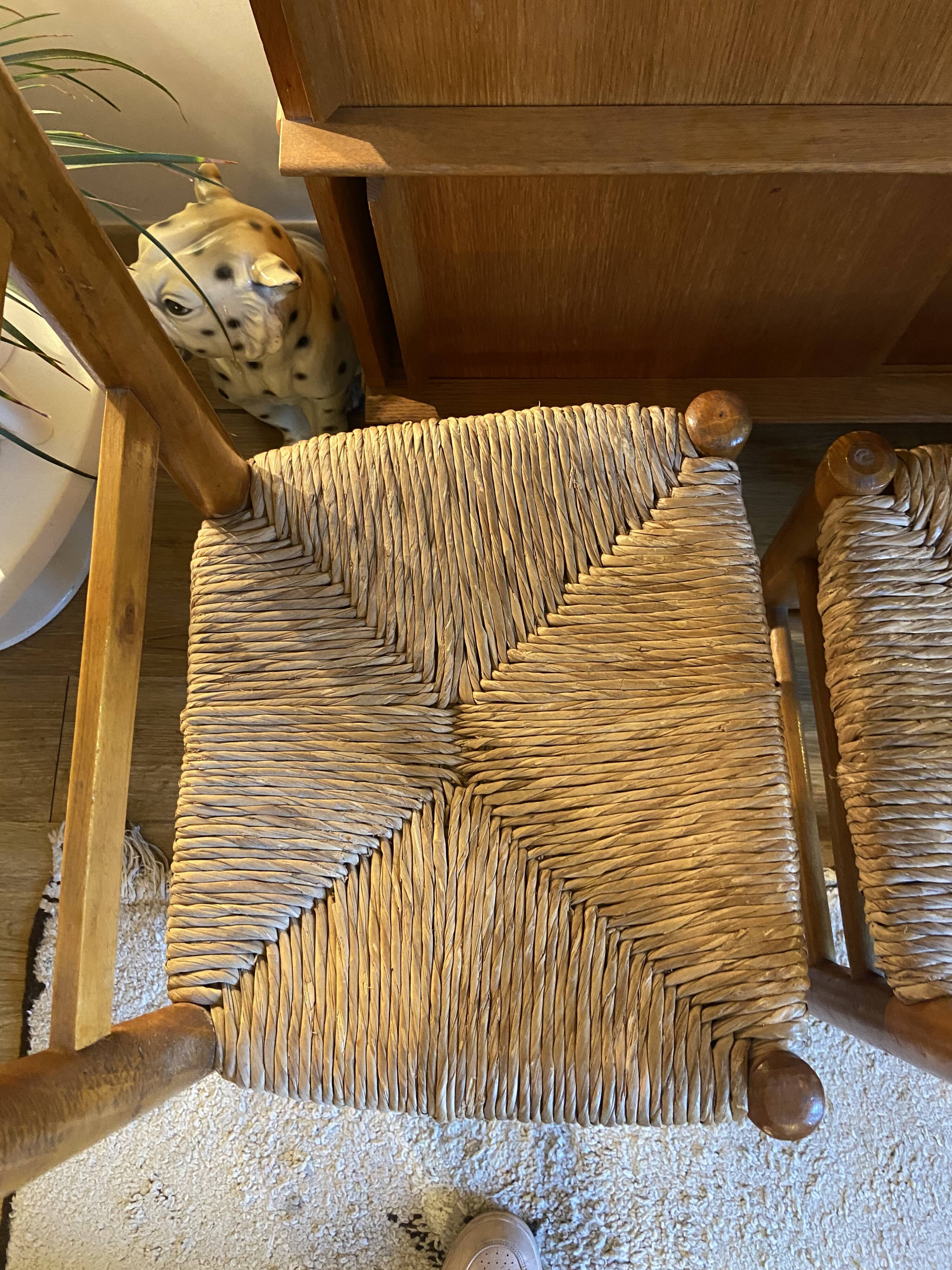 Paire de chaises en paille et bois vintage