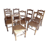 Suite of oak chairs; canated seats