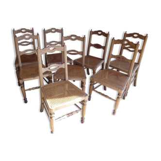 Suite de chaises chêne assises canées