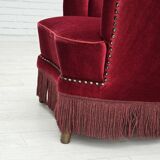 1970s, Danish lounge chair, original condition, cherry-red velour fabric.