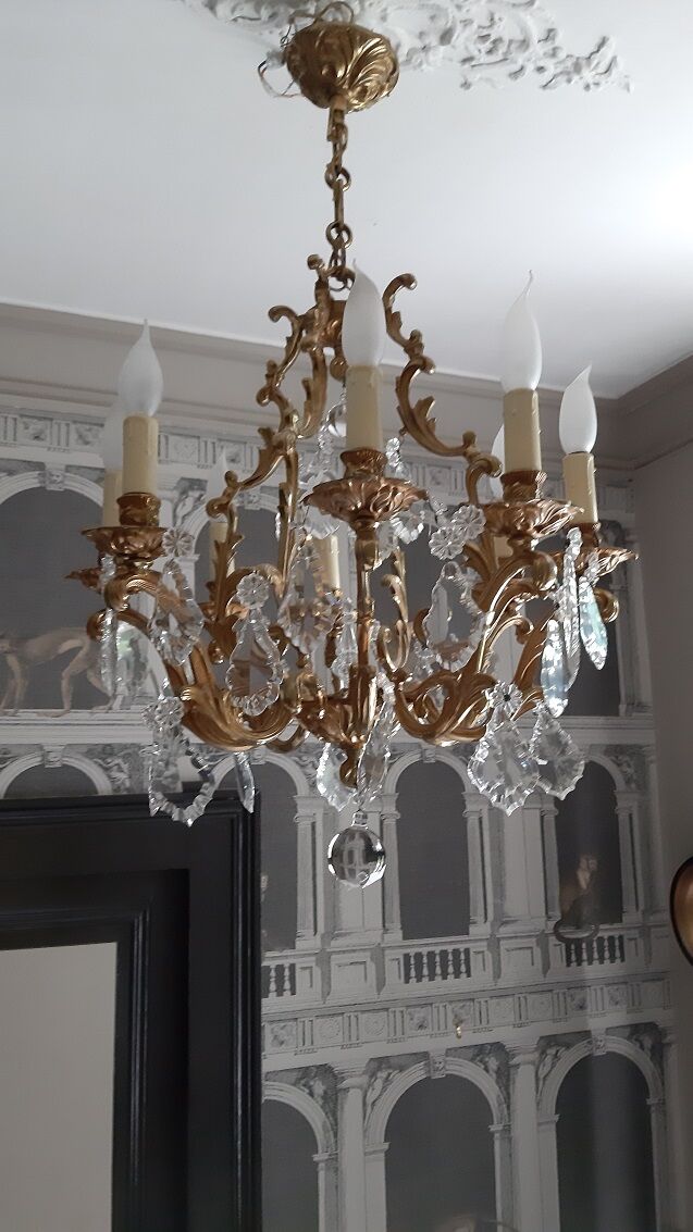 Bronze and crystal chandelier 8 fires