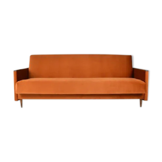 Original foldable couch, russet velvet, restored, 1960s