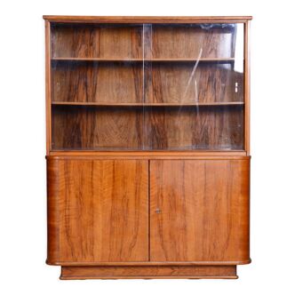 Art deco walnut bookcase, well-preserved original condition, czechia, 1950s