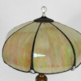 Floor lamp in gilded carved wood and pearly glass lampshade, Art Deco, France, Circa 1920