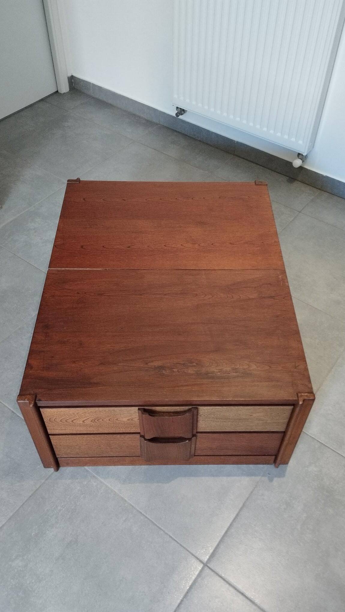 Pair of vintage Scandinavian design modules, bedside table, chest of drawers, sideboard, table.