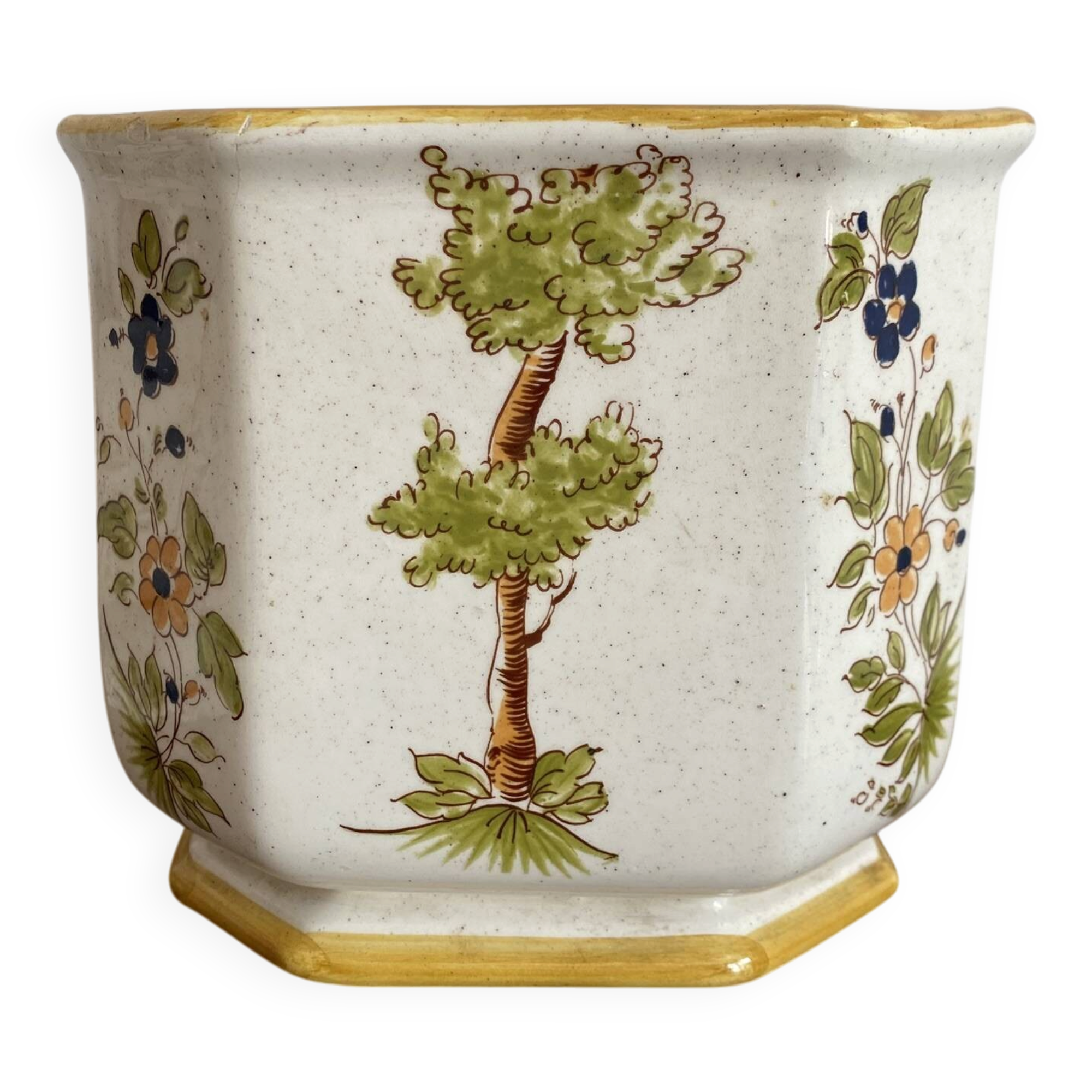 Cache-pot in Moustiers earthenware hand-painted
