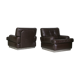 Pair of armchairs brown leather base stainless steel, France, circa 1970