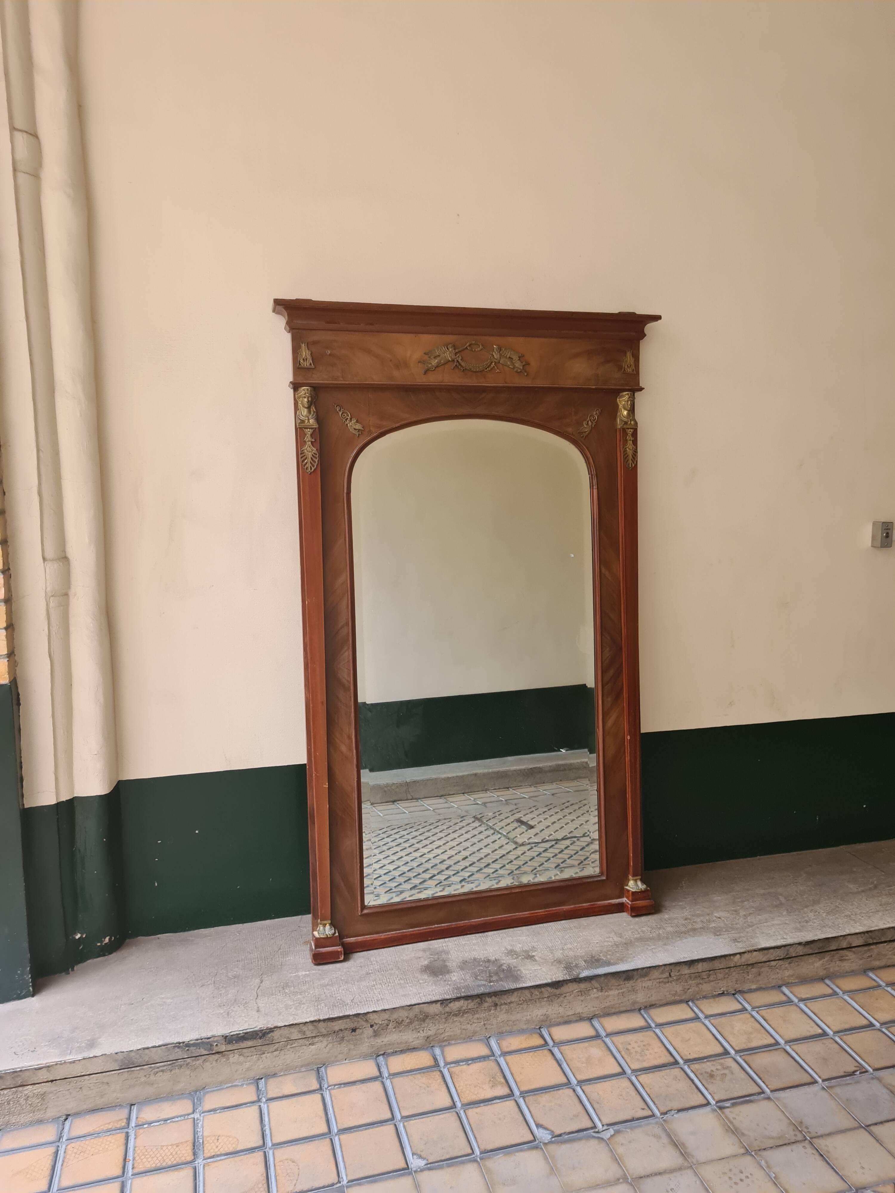 19th century Rmpire style mahogany trumeau mirror