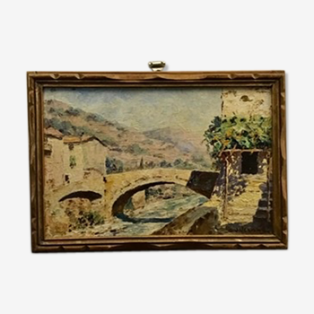 Tableau ancien, paysage, pont de l’escaréne, signé Joseph Vernay ( 1864-1950)