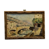 Ancient painting, landscape, escarene bridge, signed Joseph Vernay (1864-1950)