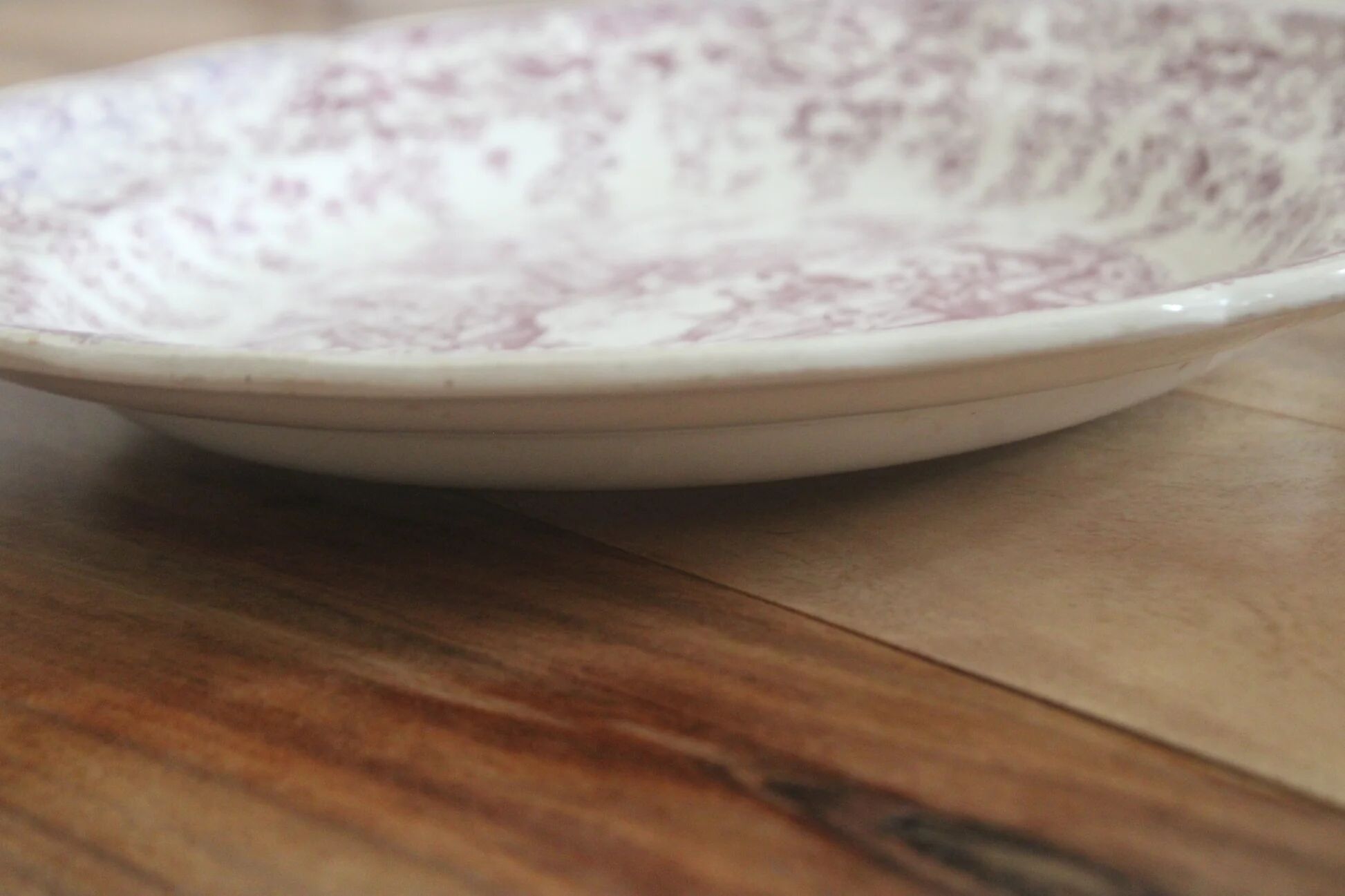 Large vintage shallow dish Lunéville KG – French earthenware, purple country decor – 30 cm
