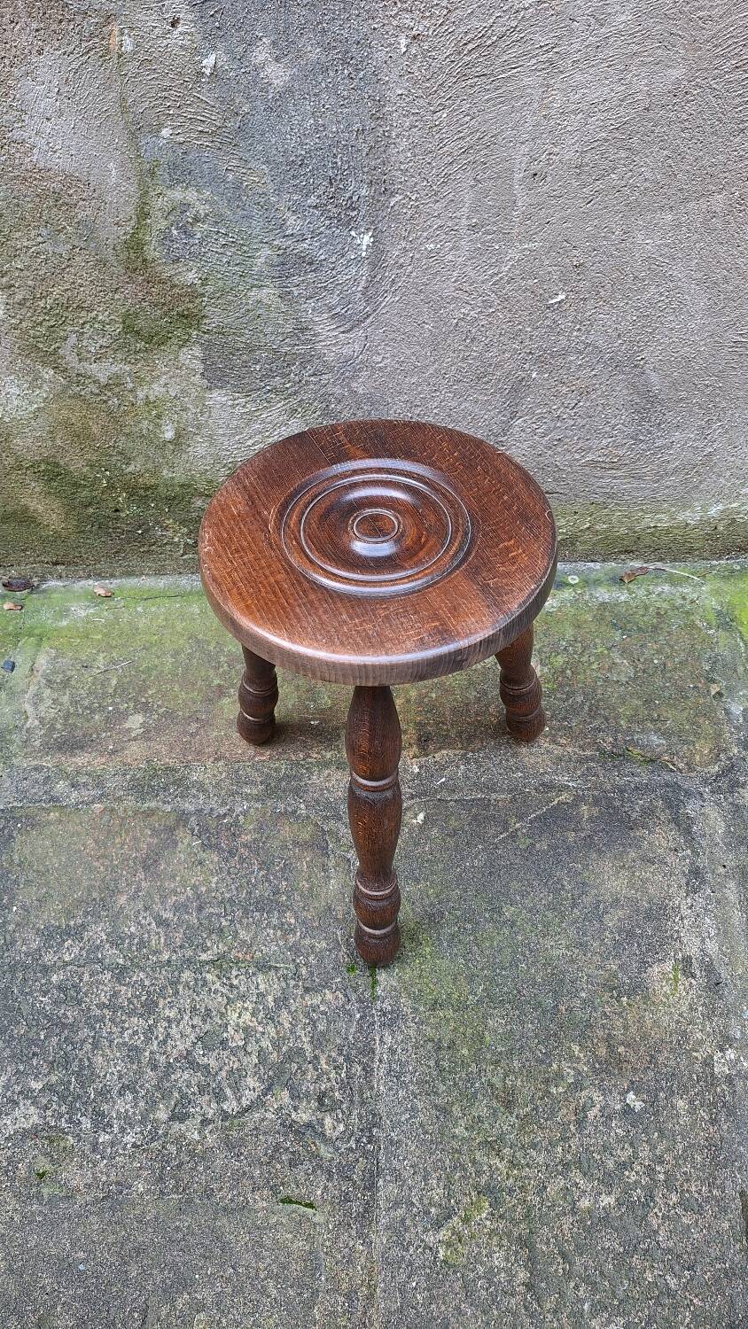 Turned wooden tripod stool