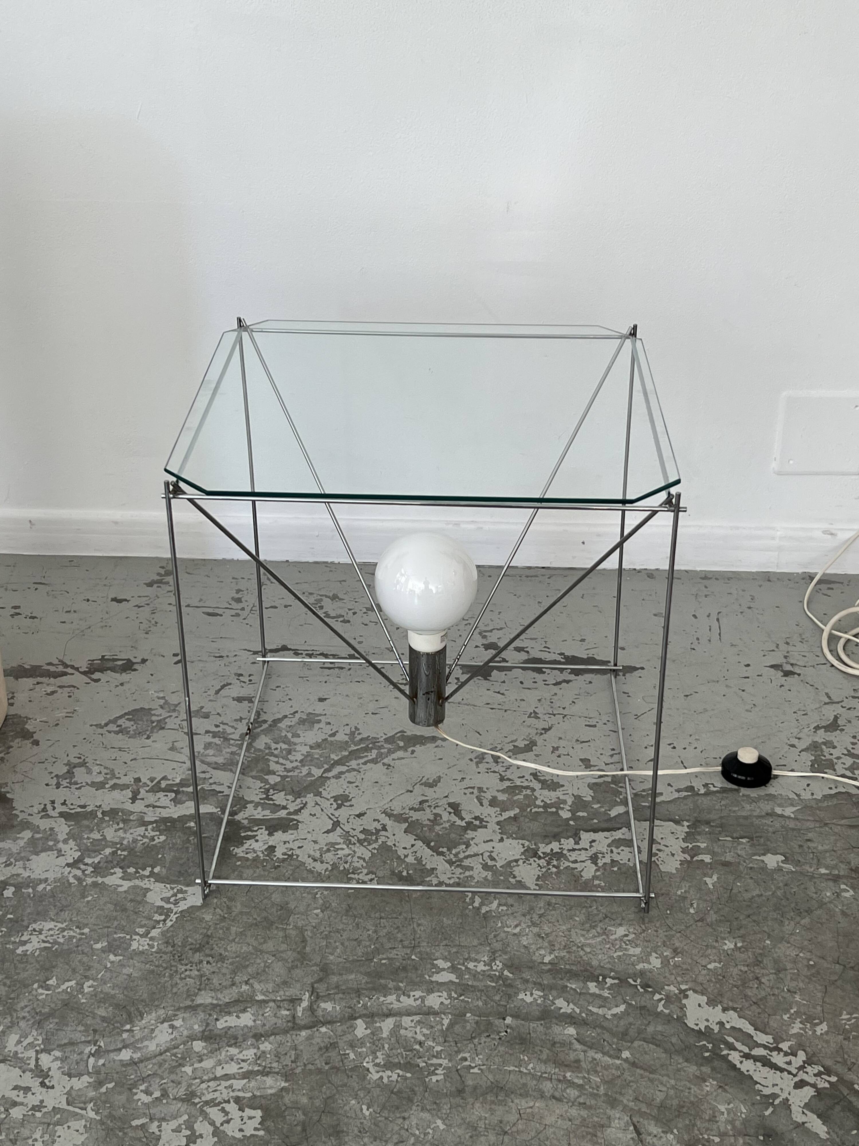Side table in chromed metal and glass 70s