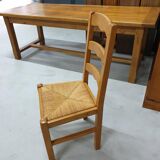 LOT Solid Oak Country Table and 6 Straw Seated Chairs