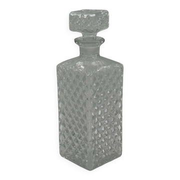 Vintage crystal glass carafe with stopper — diamond cut pattern