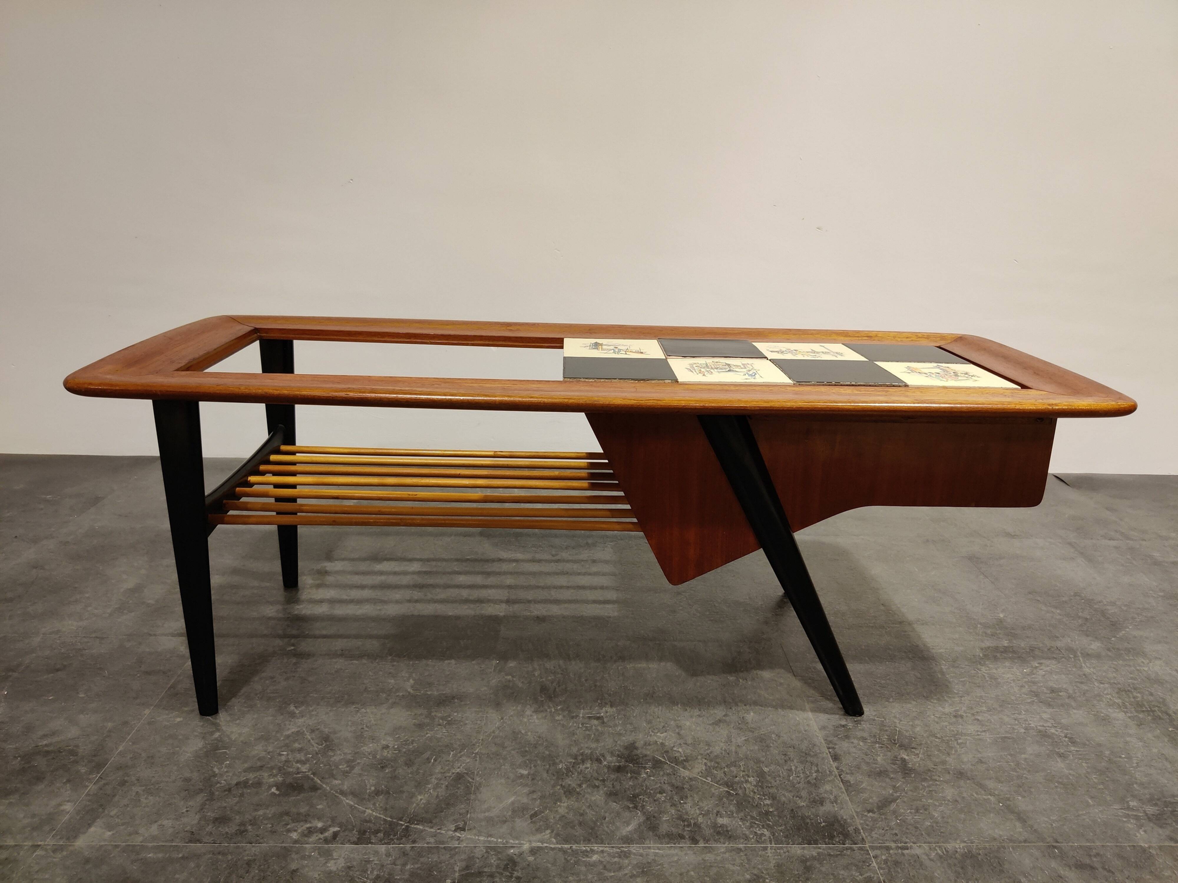 Vintage hidden bar coffee table by Alfred Hendrickx for Belfom, 1950s