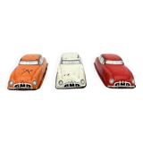 3 old small tin circuit cars with lead wheels • Vintage • 1960s