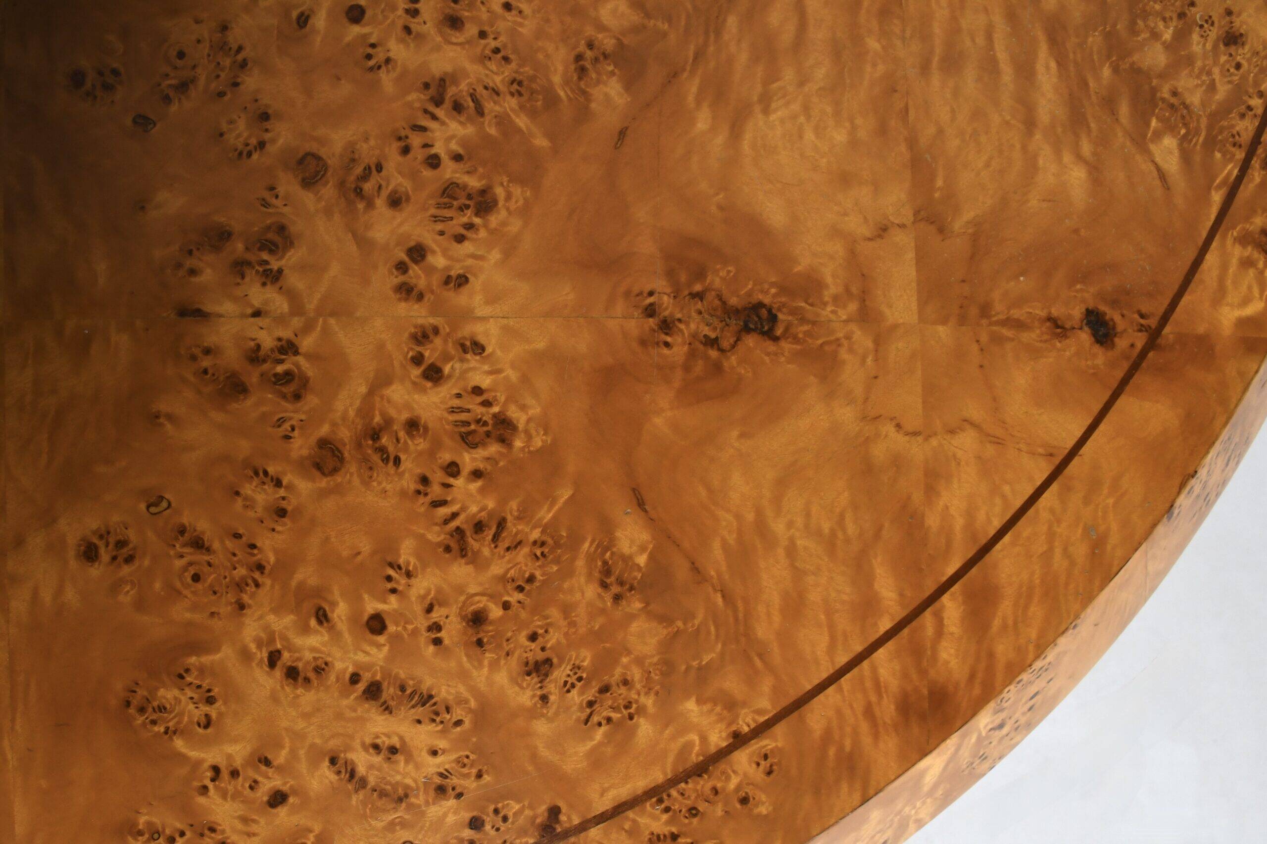 Elegant pair of Art Deco consoles in burl wood