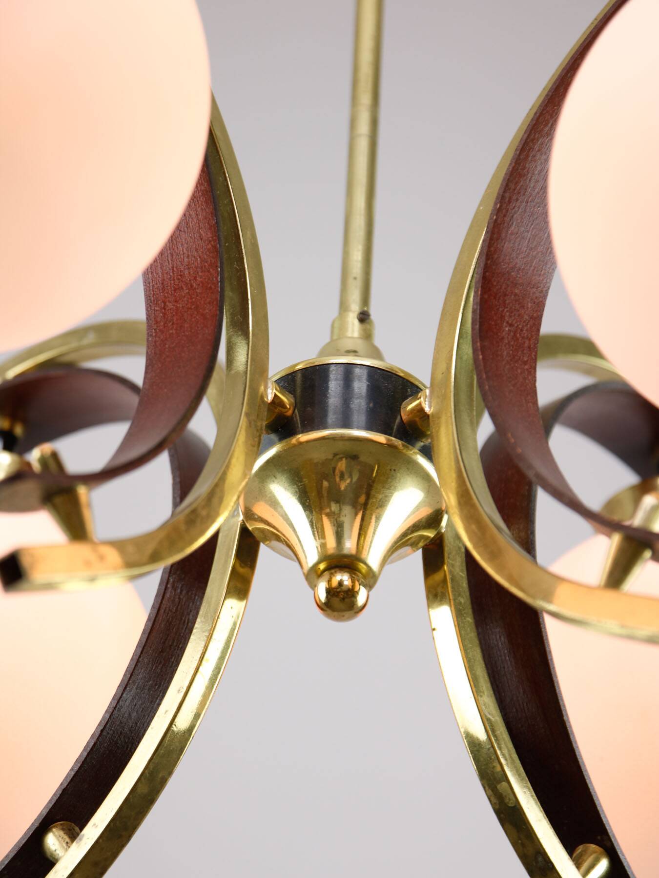 Mid-Century Modern Italian Brass and Opaline Chandelier