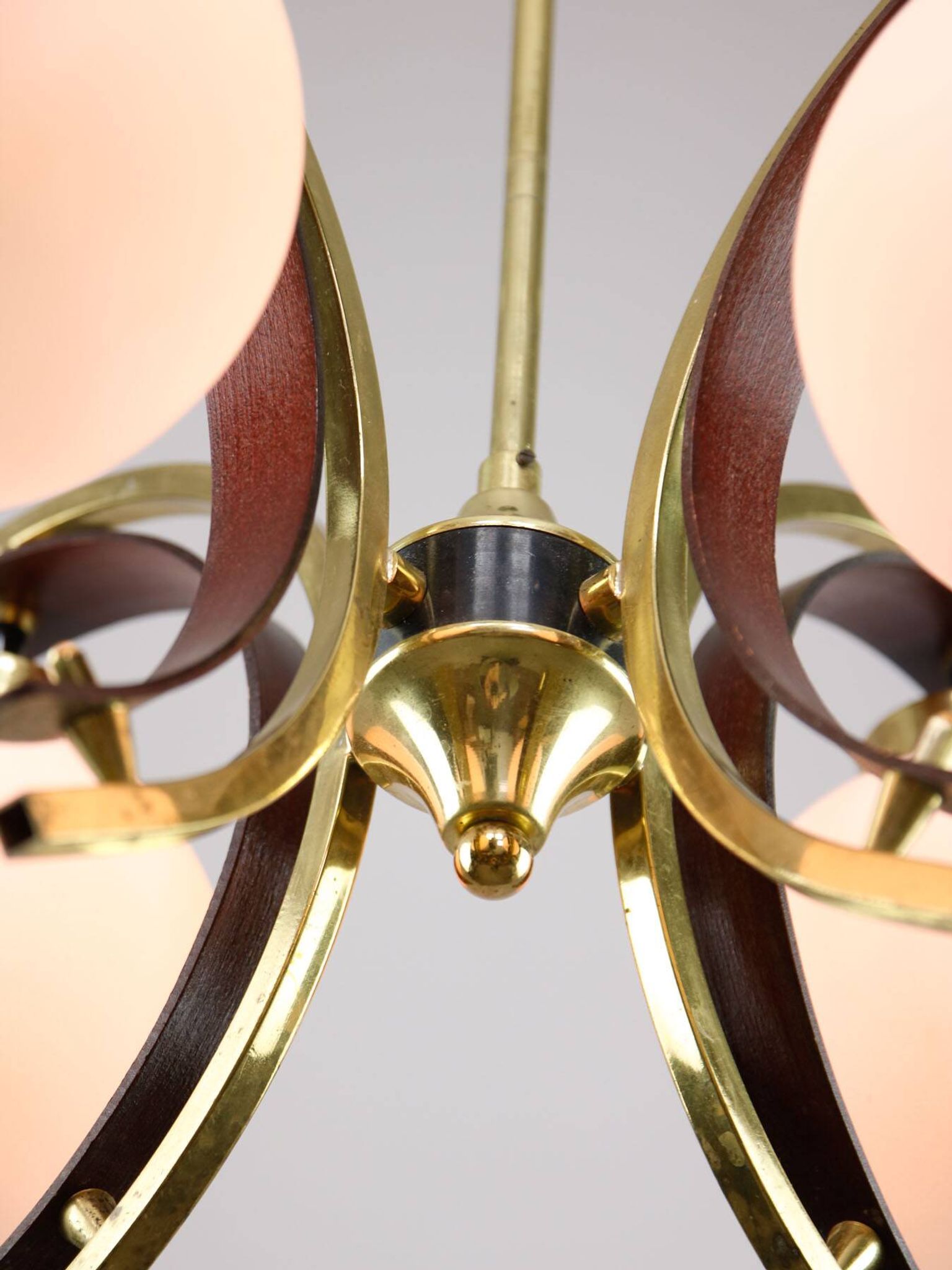Mid-Century Modern Italian Brass and Opaline Chandelier