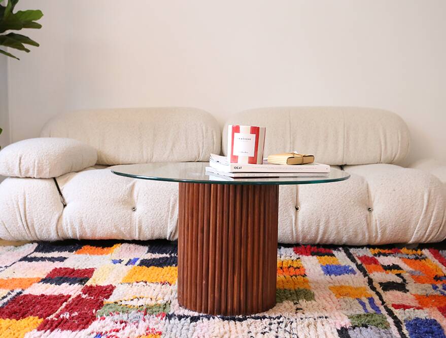 Wooden coffee table and 70cm glass top