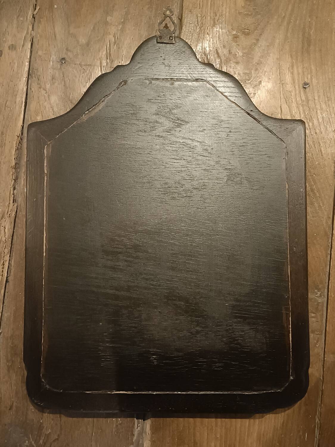 Antique shaped mirror, wood and bronze
