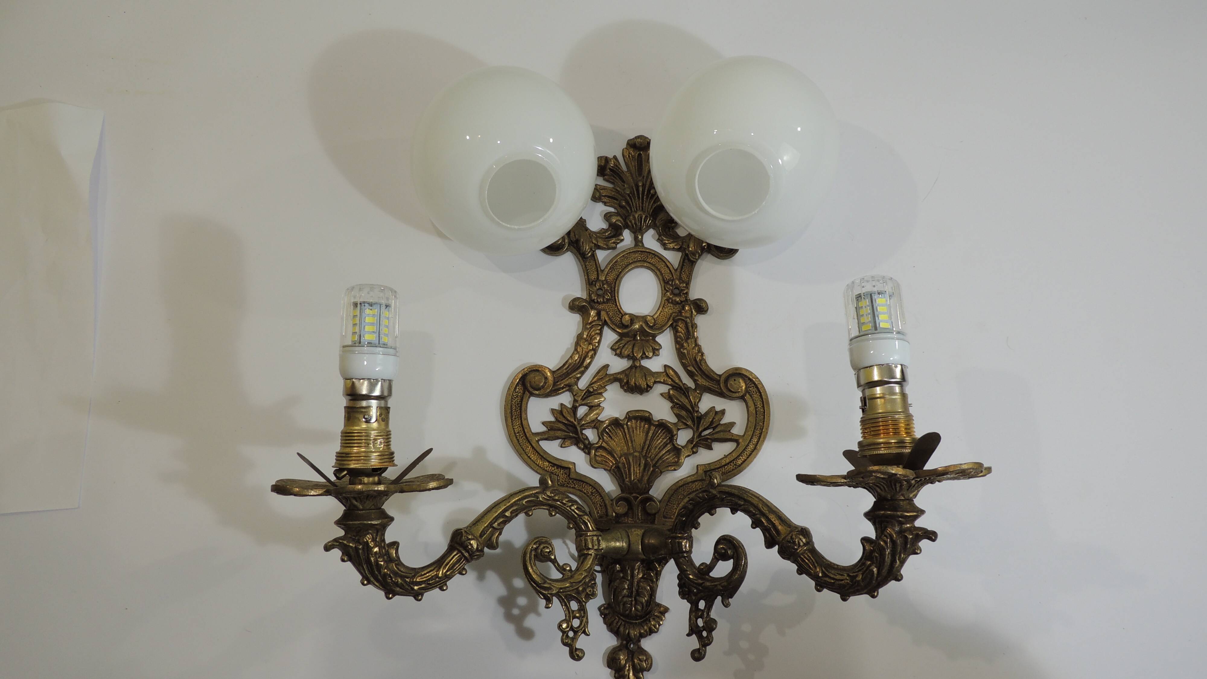 Antique gilt bronze wall light with two globes – Rococo style,