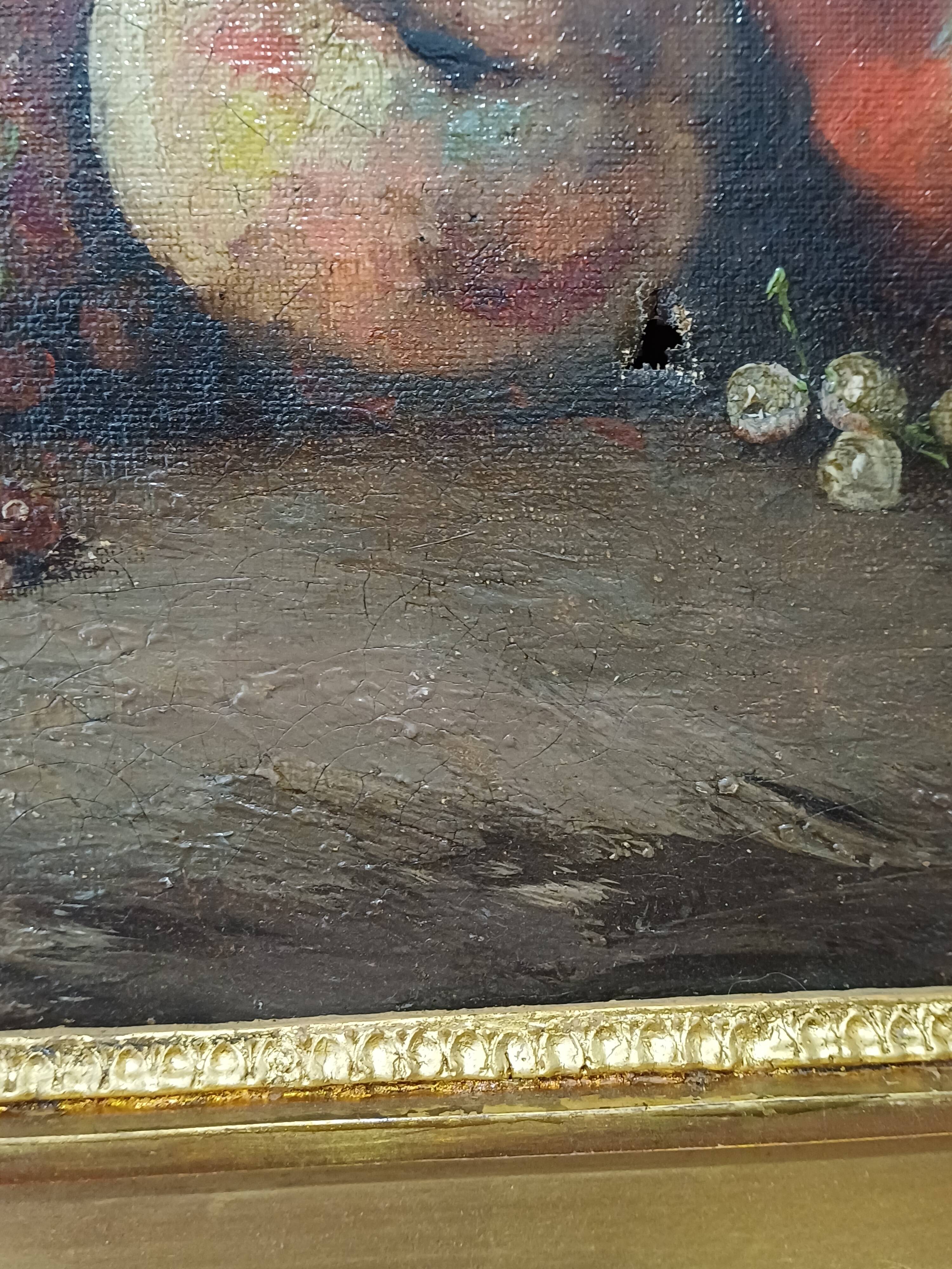 Hst painting still life basket of overturned fruit 19th - 20th century