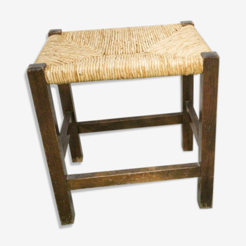 Tabouret en bois & paille tressée
