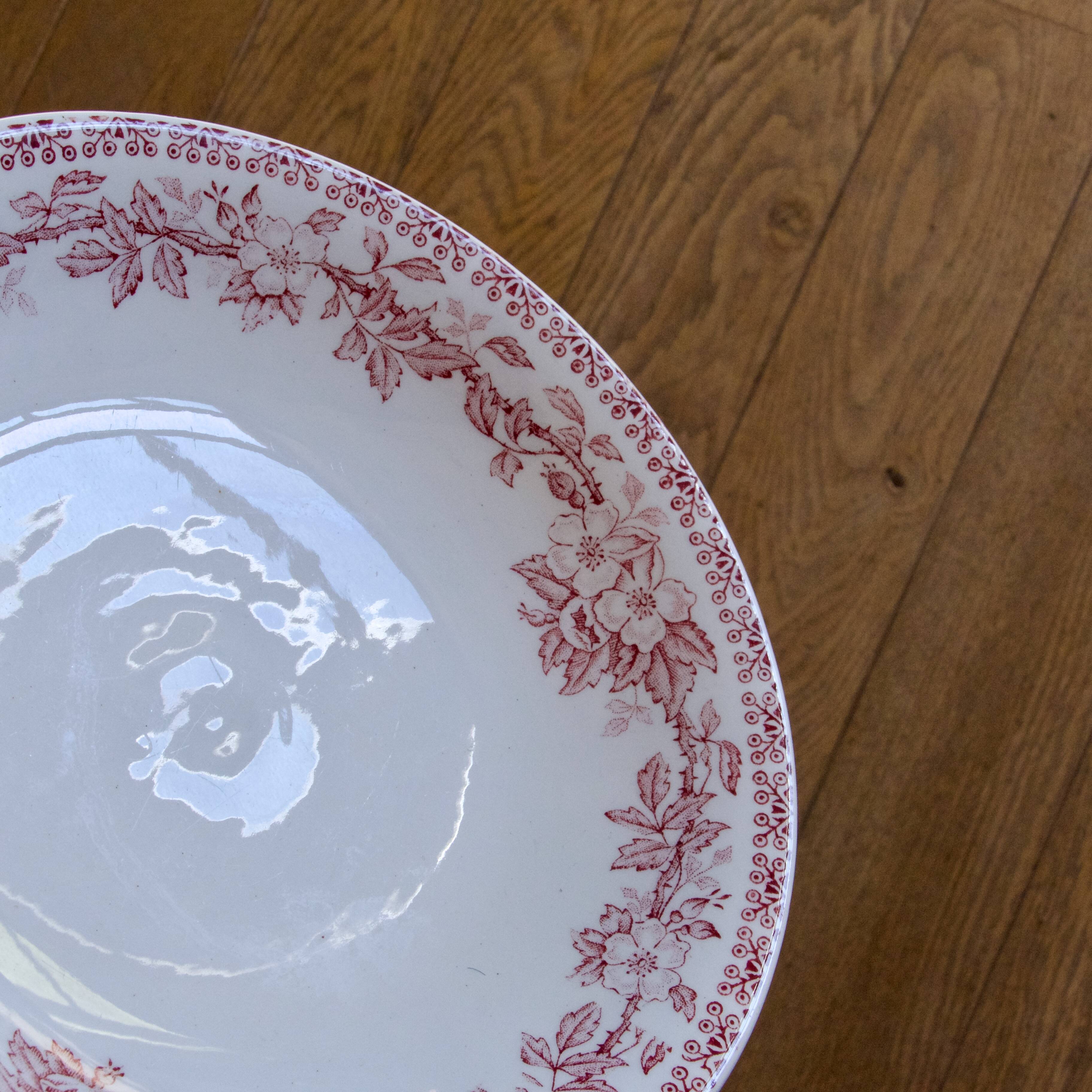 Antique pink ironstone fruit bowl with flowers