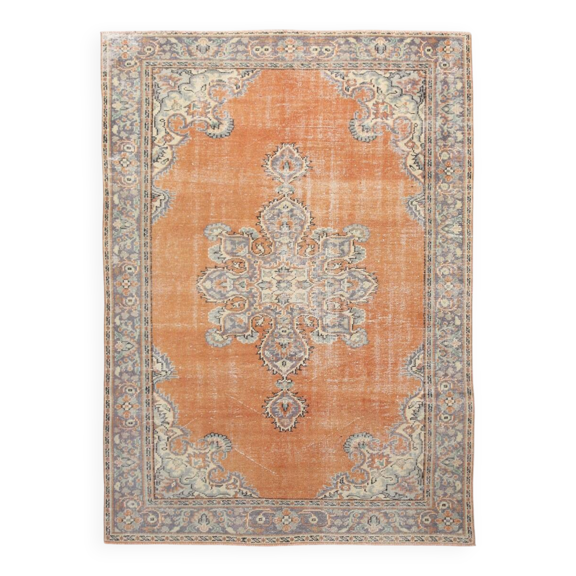 6x8 Brunt Orange & Beige Aesthetic Vintage Rug, 188x262Cm
