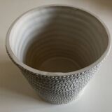 White stamped glazed earthenware pottery planter