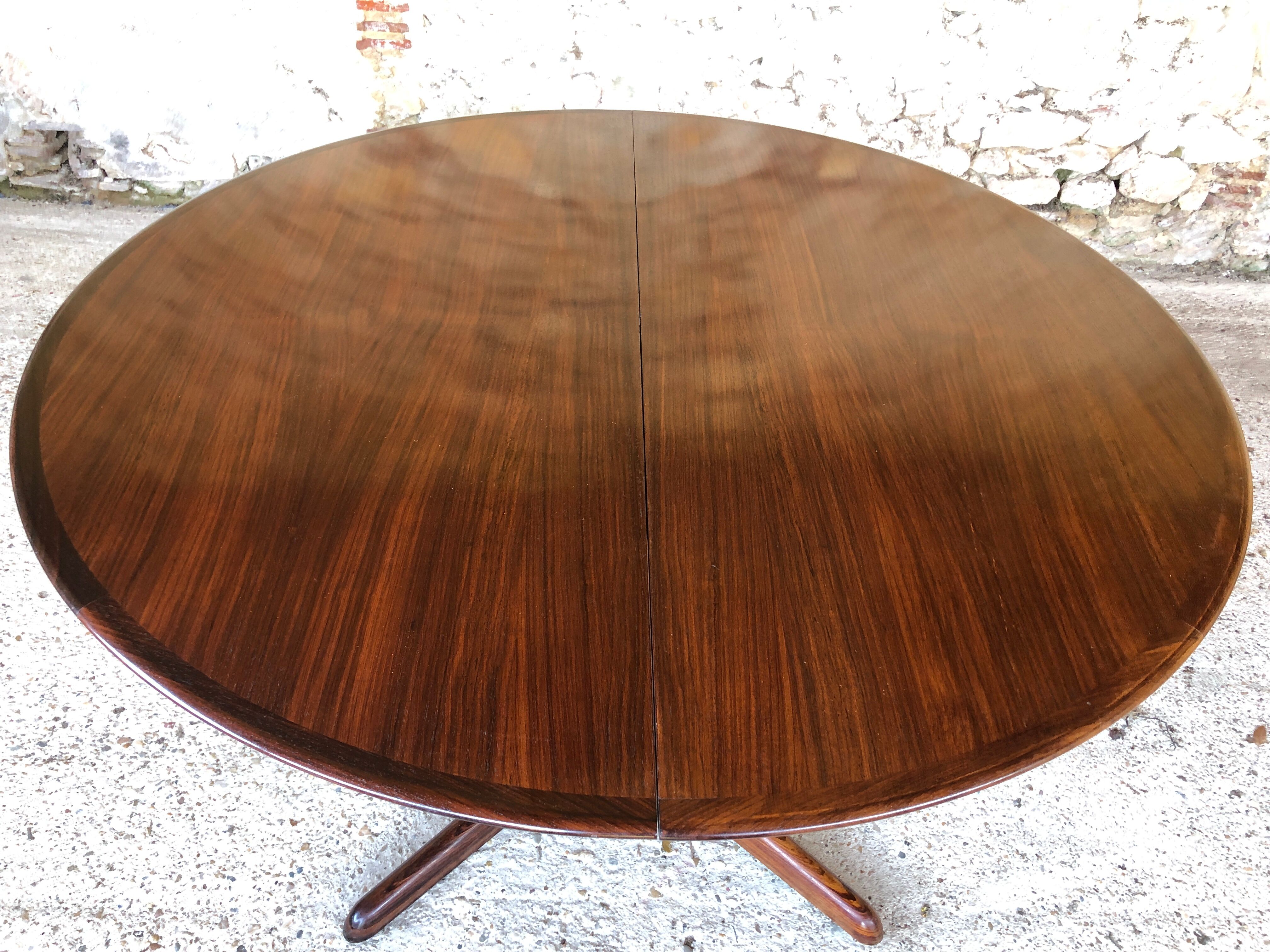 Expandable Scandinavian rosewood dining table by CJ Rosengaarden, circa 60's